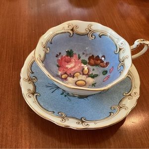 Paragon fine bone china blue white floral teacup saucer